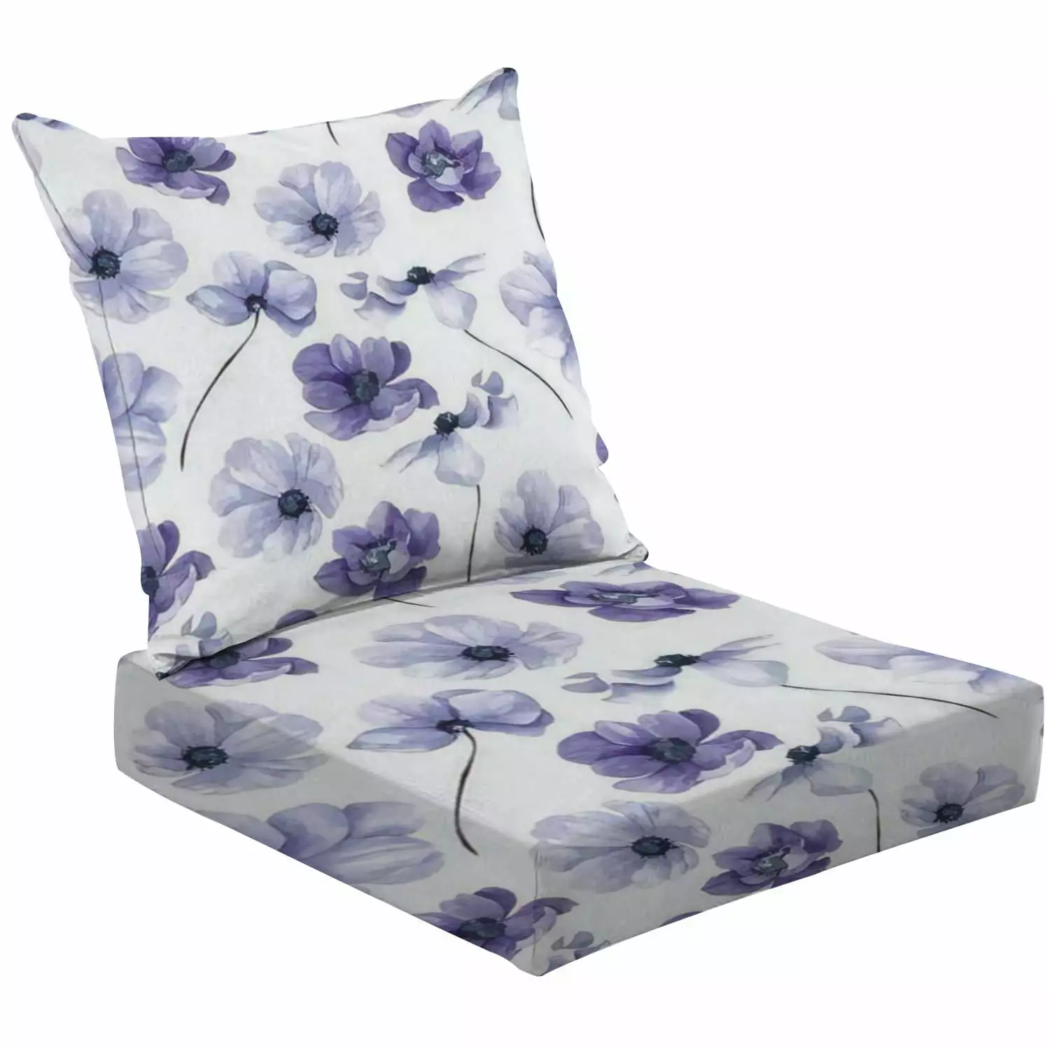 2-Piece Deep Seating Cushion Set Seamless very peri flowers watercolor floral composition isolated Outdoor Chair Solid Rectangle Patio Cushion Set