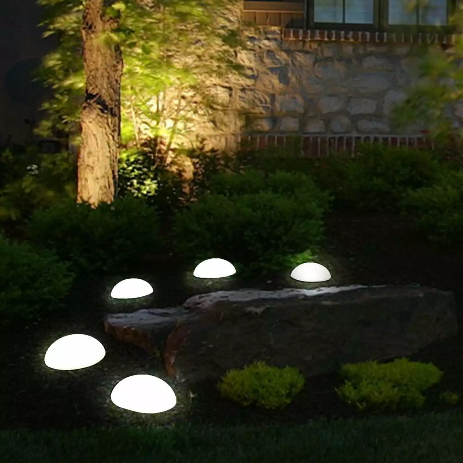 BIGTREE Solar Ground Walkway Lights Bright Solar Half Ball Light Lawn Lamp 5 LED Plastic Waterproof