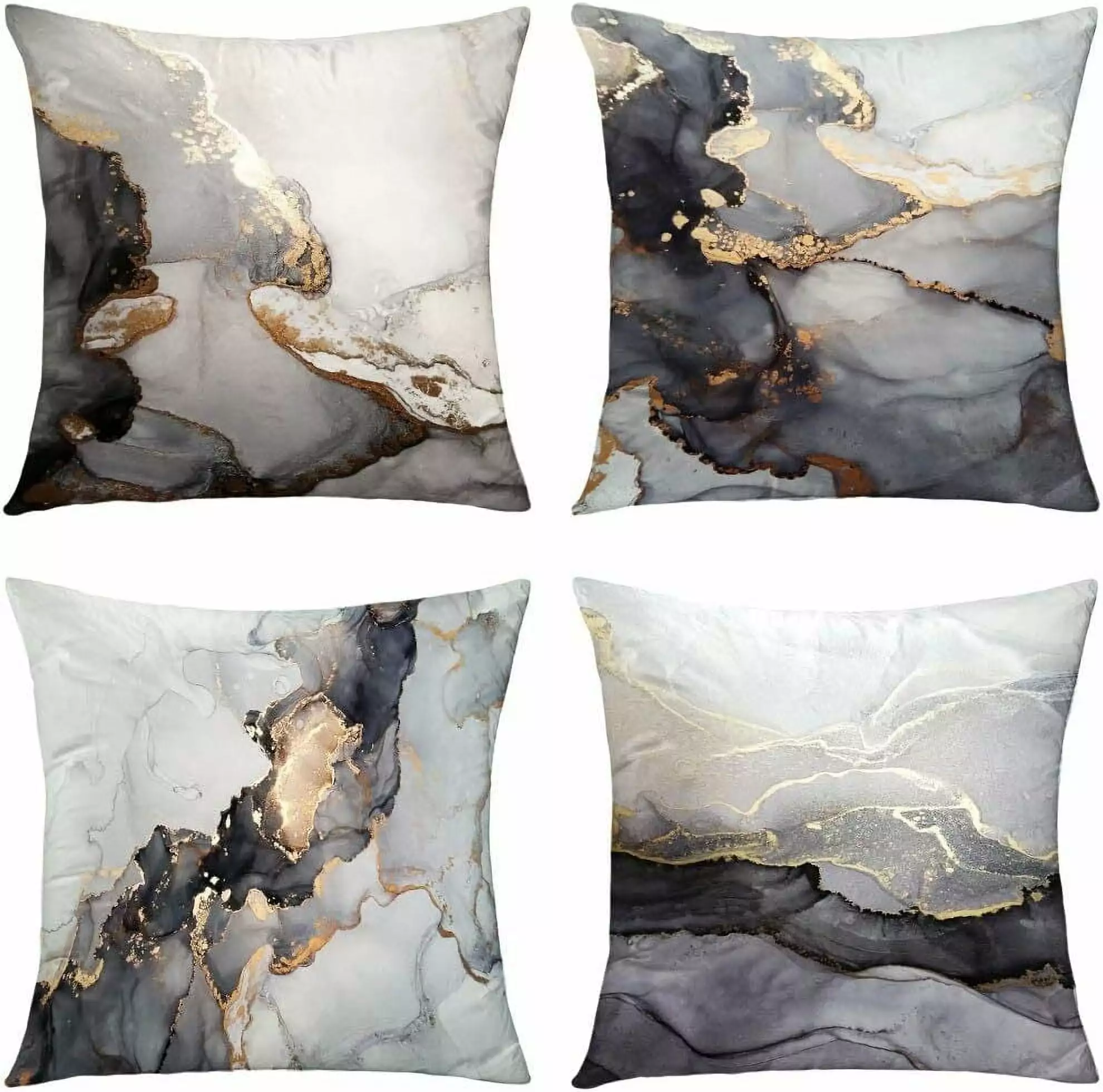 GALMAXS7 4 Black Gold Square Throw Pillow Covers Luxury Abstract Fluid Art Pillow Case 18x18 inch